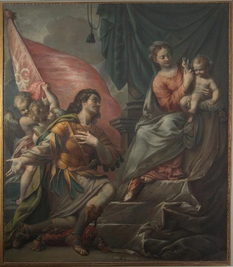 Battista sec. XVII, Madonna con Gesù Bambino e santo